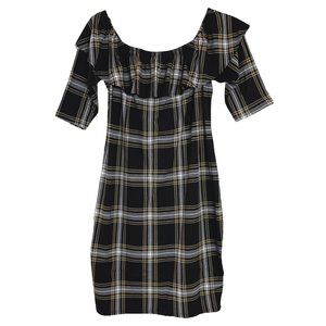 Black & Yellow Plaid Off Shoulder Dress 🖤🐝🔲⚡️